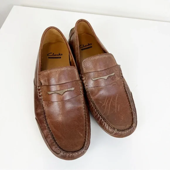 Clarks Ashmont Way Brown Cognac Leather Driving Loafer 9.5 M - Picture 2 of 11